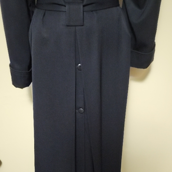 Vintage Wool Coat Belted Faux Fur Collar Zip Liner Navy Shiff Maryse Roye - Picture 7 of 11